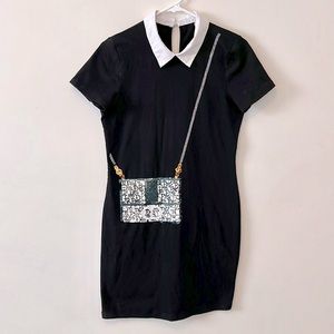 Maybe Wang KoreanStyle Mini Black Dress w/Beaded Faux Dior Crossbody WomenMedium